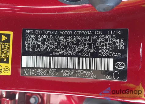 2017 Lexus Es Es 300H z USA, uszkodzony, nr VIN JTHBW1GG2H2140551